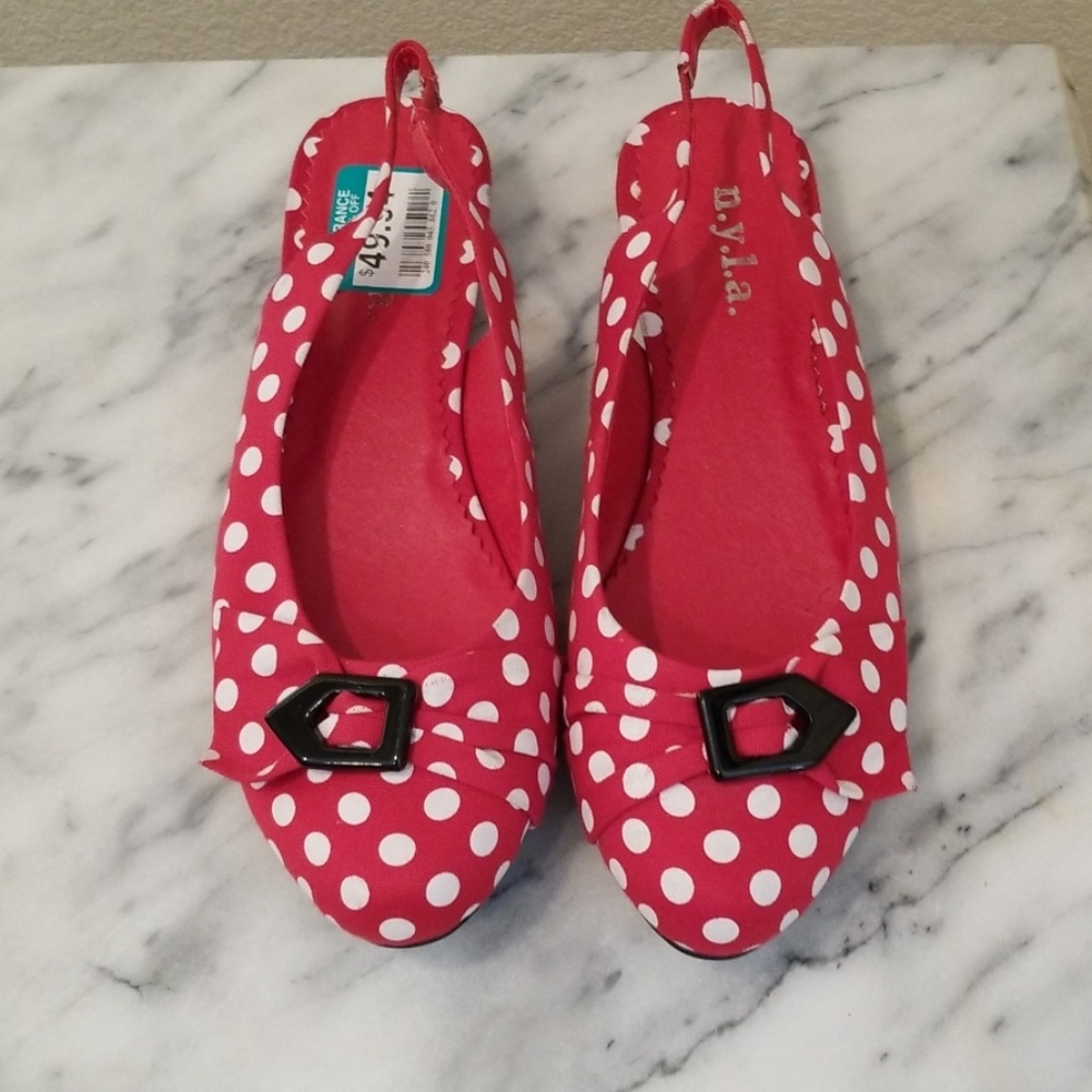 N.Y.L.A. Shoes Red/White Polka dot Sz 9 Sling Back